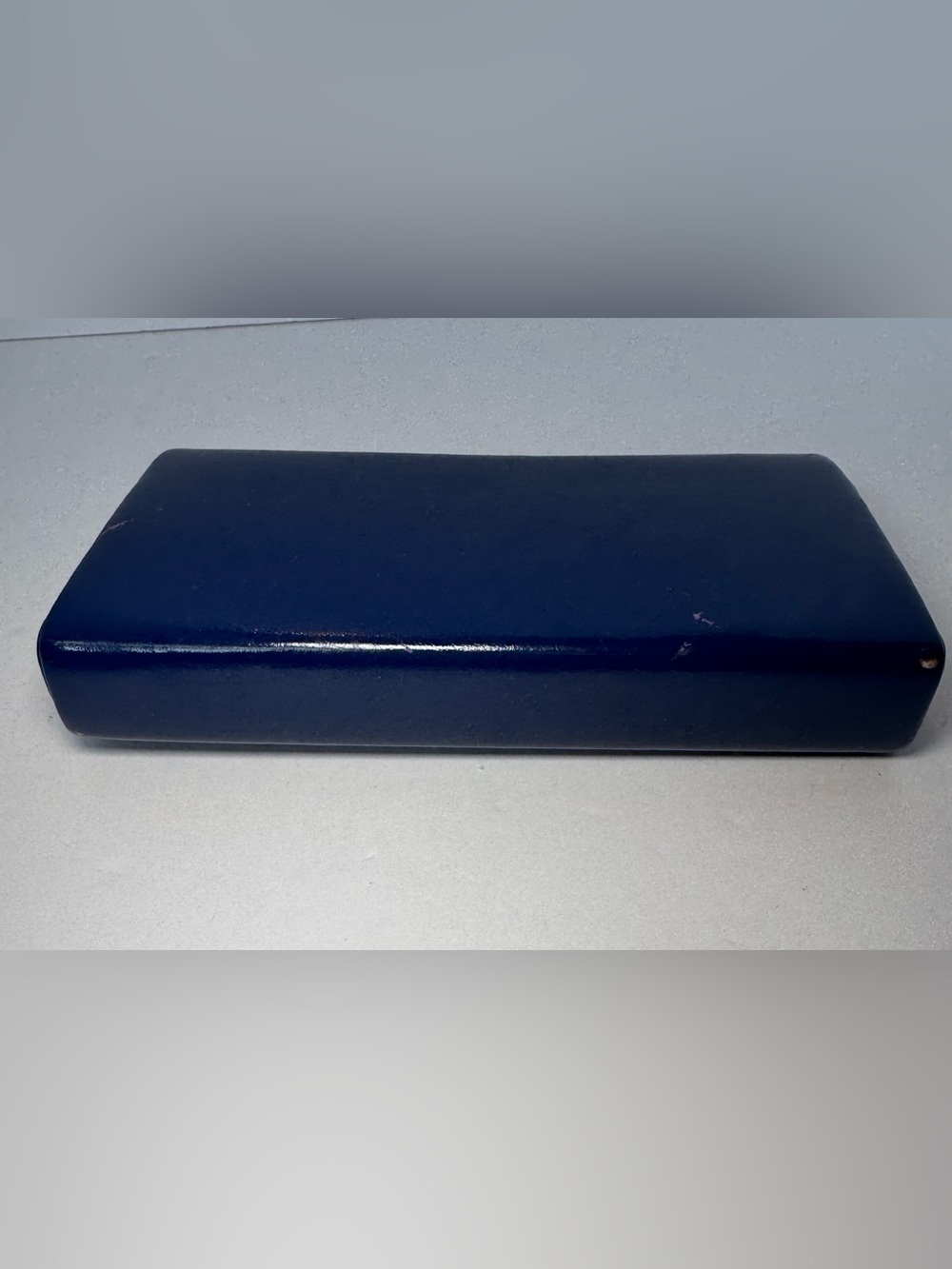 Vintage 1960s Elbief England Navy Blue Patent Box Clutch Bag Gold Clasp - Picture 4 of 12